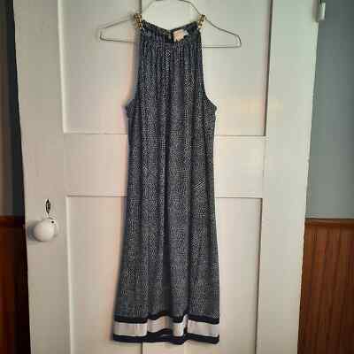 MICHAEL KORS Navy Halter Gold Chain Neckline Stretch Shift Dress XS | eBay
