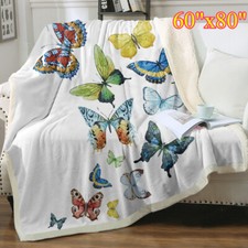 Soft Colorful Butterfly Fluttering Sherpa Fleece Blanket Bedroom Gifts 60"x80"