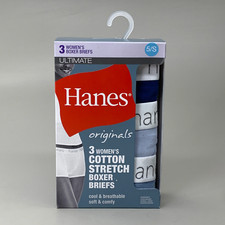HANES 3 PK Originals Women's Breathable Cotton Boxer Briefs Underwear Sz S Blue