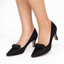 Vtg 90s Bally Juliette Black Suede Pump Sz 5 Classic Designer Holiday Luxury