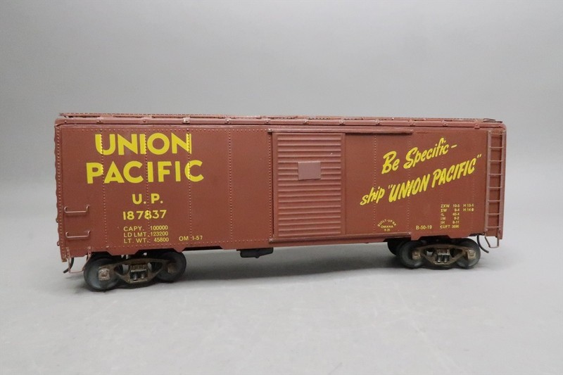O SCALE WOOD / BRASS ASSEMBLED UP UNION PACIFIC BOXCAR 187837 NO BOX AS-IS LOOSE