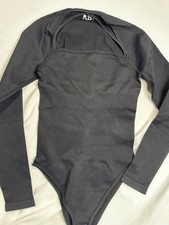 OQQ Women's Ribbed Seamless Long Sleeve Square Neck Bodysuit Black Size S
