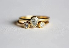 Pear Cut Simulated Diamond Bridal Wedding Ring Set 14K Yellow Gold Plated