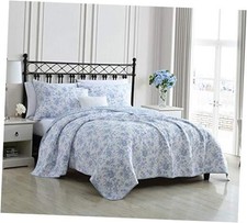 - Quilt Set, Reversible Cotton Bedding with Full/Queen Walled Garden Blue