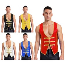 Mens Sparkly Costumes Tailcoat Vest Sleeveless Jacket Tailcoat for Halloween