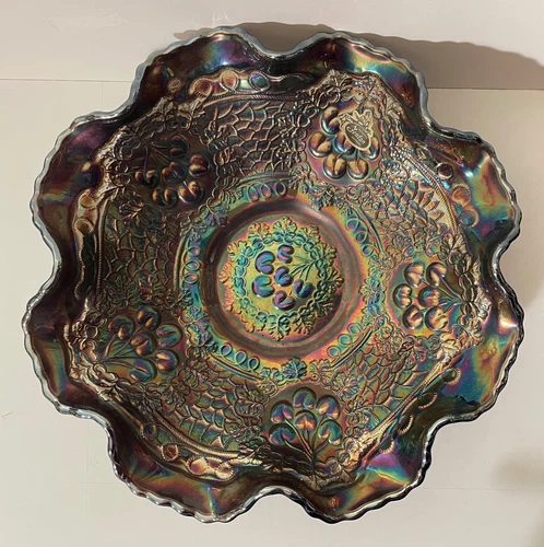 Fenton Cherry Chain Variant 10 Inch Bowl Carnival Glass Amethyst