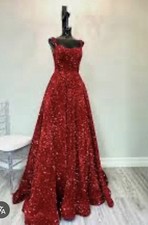 Sherri Hill Double Shoulder Strap Formal Flowing Dress Size 12 Red Sequins NWT