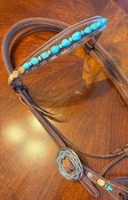 Genuine Turquoise & Picture Jasper Leather Headstall Custom Made