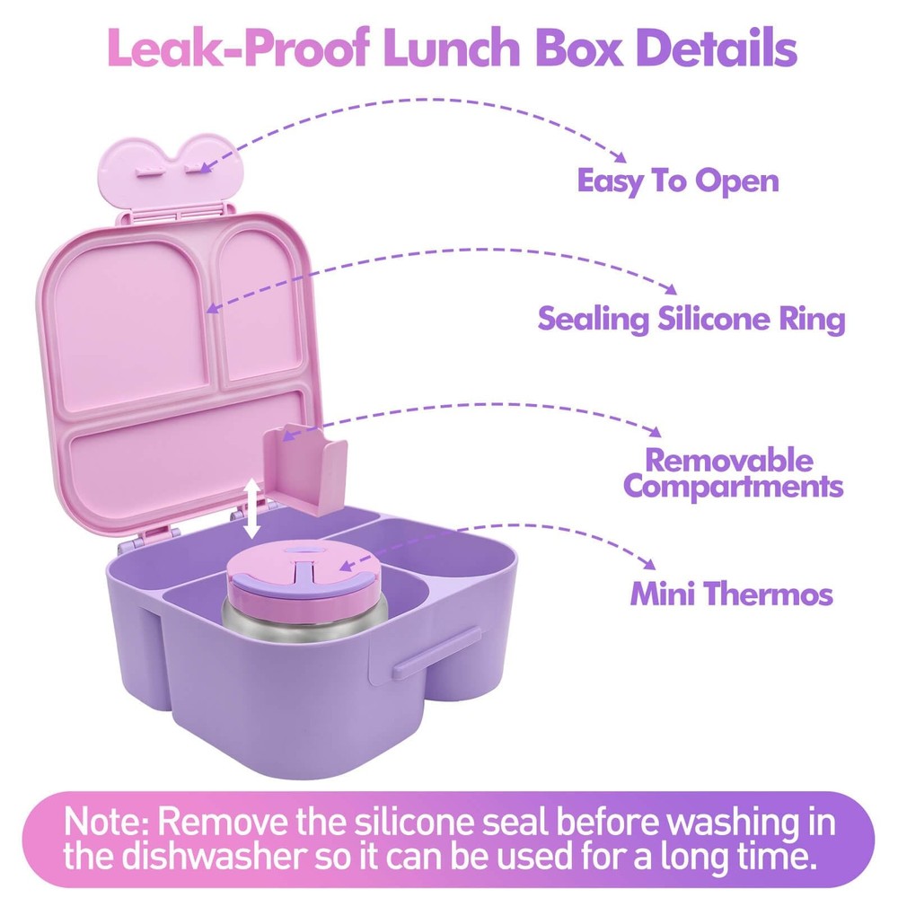 Leak-Proof 4-Compartment Bento Lunch Box for Girls