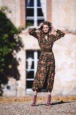 SPELL & The Gypsy Etienne Gown Dress Size Small Long Sleeve Black Floral Lotus 