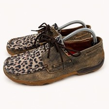 Twisted X Women 9.5 Driving Mocs Leopard Leather Loafers Country Cowgirl Western