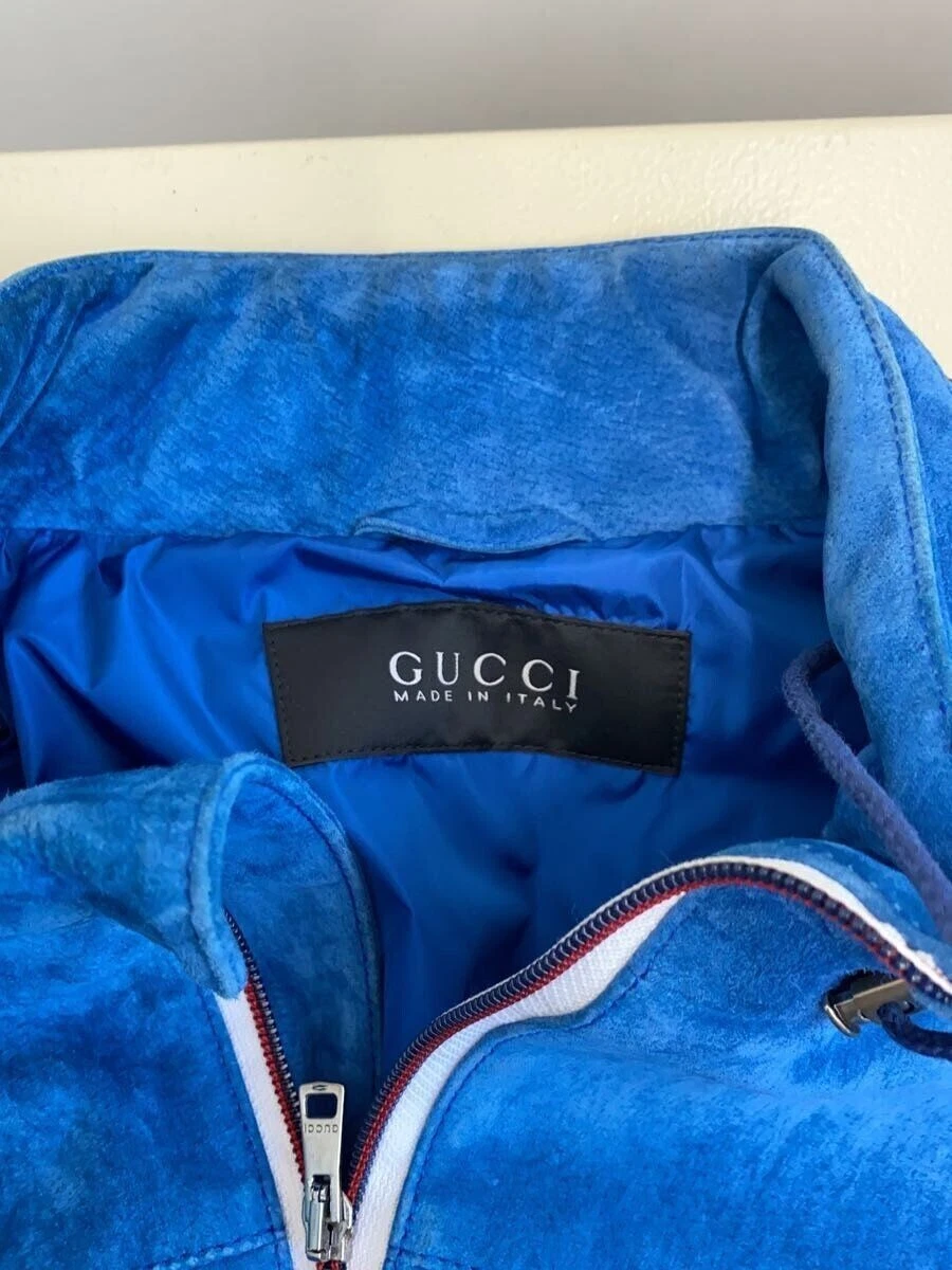 GUCCI Giacca di Pelle Blouson 48 Maiale BLU 354181