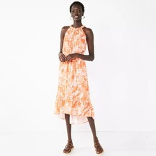 Nine West Orange Leafy Camo High Neck High-Low Dress Size XXL