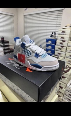 Jordan Air Jordan 4 Men s Mid Top Lace Up Basketball Sneakers White Blue Gray
