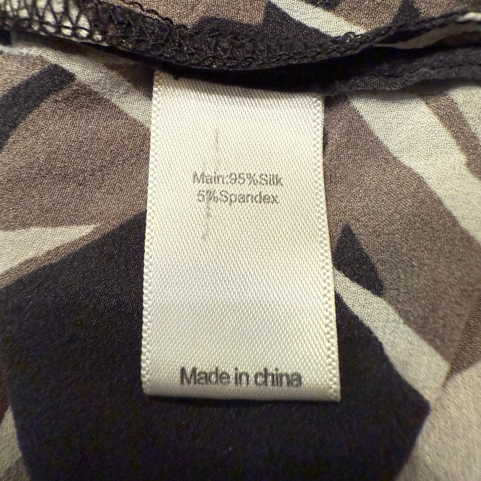 St. John Geometric Print Tunic Top Black Brown White Long Sleeve Silk Blend LRG