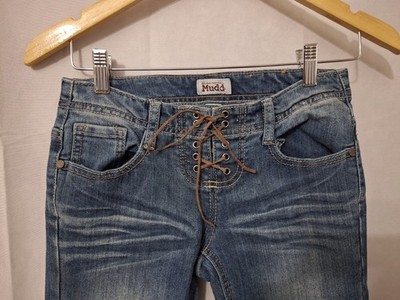 Vintage Y2K MUDD Womens Jeans Sz 3 Lace Up Front Low Rise Flare Boho Hippie 90's