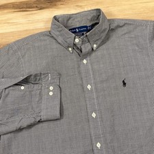 Ralph Lauren Button Down Men 17 32/33 Plaid Cotton Custom Fit Gray Heritage Work