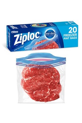 Pint Food Storage Freezer Bags, Grip 'n Seal Technology for Easier Grip 20 Count