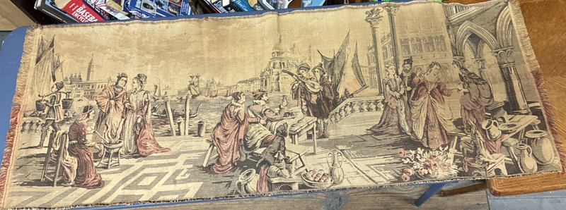 Vintage Renaissance Venice Harbor Woven Tapestry 55 x 19 - Italian