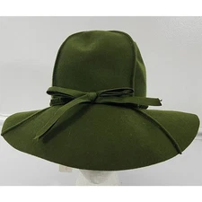 Vtg GLENOVER NY Womens Green Bucket Hat Wool Felt Henry Pollak Bow Floppy NWT