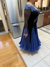 Smooth Royal Black Velvet Ballroom Dance 2 Piece Dress M 8-10 Sleeve Preciosa