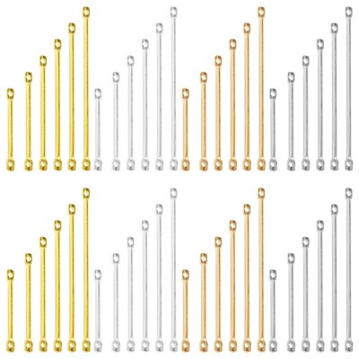 240pcs Brass Bar Links for Jewelry Making,6Sizes Gold,Silver,K Gold,White K