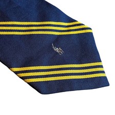 Polo Ralph Lauren Navy Gold Stripe Neck Tie w/ Logo Polo 100 Silk 57" Long