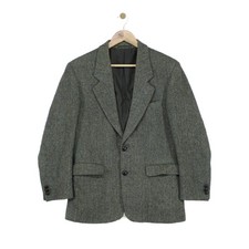 Vintage Bhs Harris Tweed Blazer Mens Size 36 Green Classic Formal Tailored