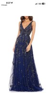 Mac Duggal 5215 Sequin Beaded Plunge Neck Gown SZ 6 Midnight 498