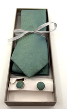 Dibangu Tie Pocket Square and Matching Cuff Links Set Green New in Damaged Box