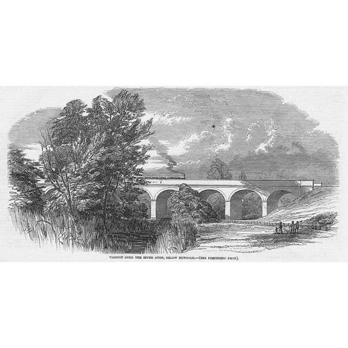 NEWBOLD Railway Viaduct Over the River Avon - Antique Print 1847