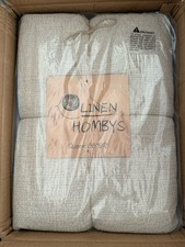 HOMBYS 88"x92" Pure Flax Linen Queen Size Throw Blanket-Soft Linen Reversible