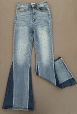 CELLO Jeans Women Size 7 Blue Colorblock Flare Bell Bottoms High Rise Y2K Style