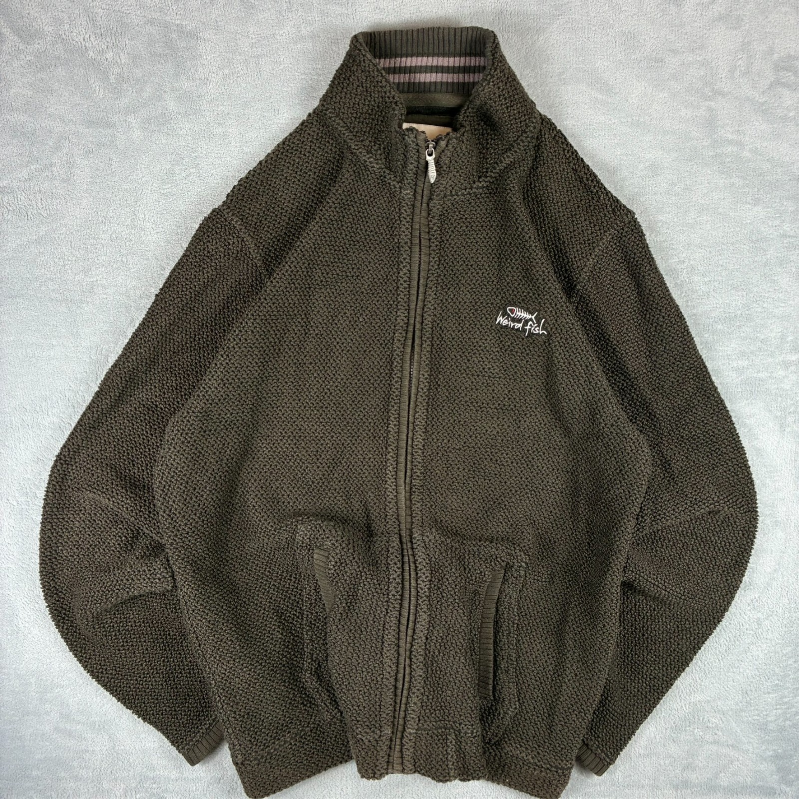 VTG Weird Fish 2000's Macaroni Brown Chunky Knit 2XL Full Zip Sweater Cardigan image 3