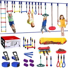 2x65 FT Ninja Warrior Obstacle Course for Kids with 13 Ninja Accessories - 60...