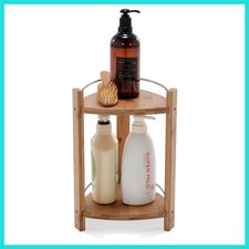 Bamboo Shower Corner Caddy, Medium - 2 Tier Bathroom Organizer Countertop for...