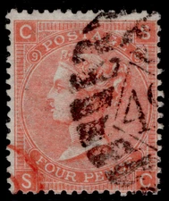 GB QV SG95, 4d DEEP vermilion plate 9, USED. Cat £90. SC