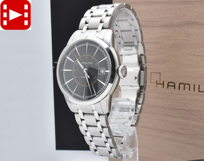  [Near MINT /Box] HAMILTON RAILROAD H40555731 Schwarz Automatik Herrenuhr...