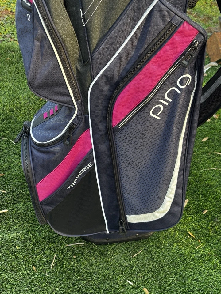 Ping Traverse Women’s 14-Way Cart Bag Pink/Navy Lightweight Ladies Golf Carry - Image 4 of 4
