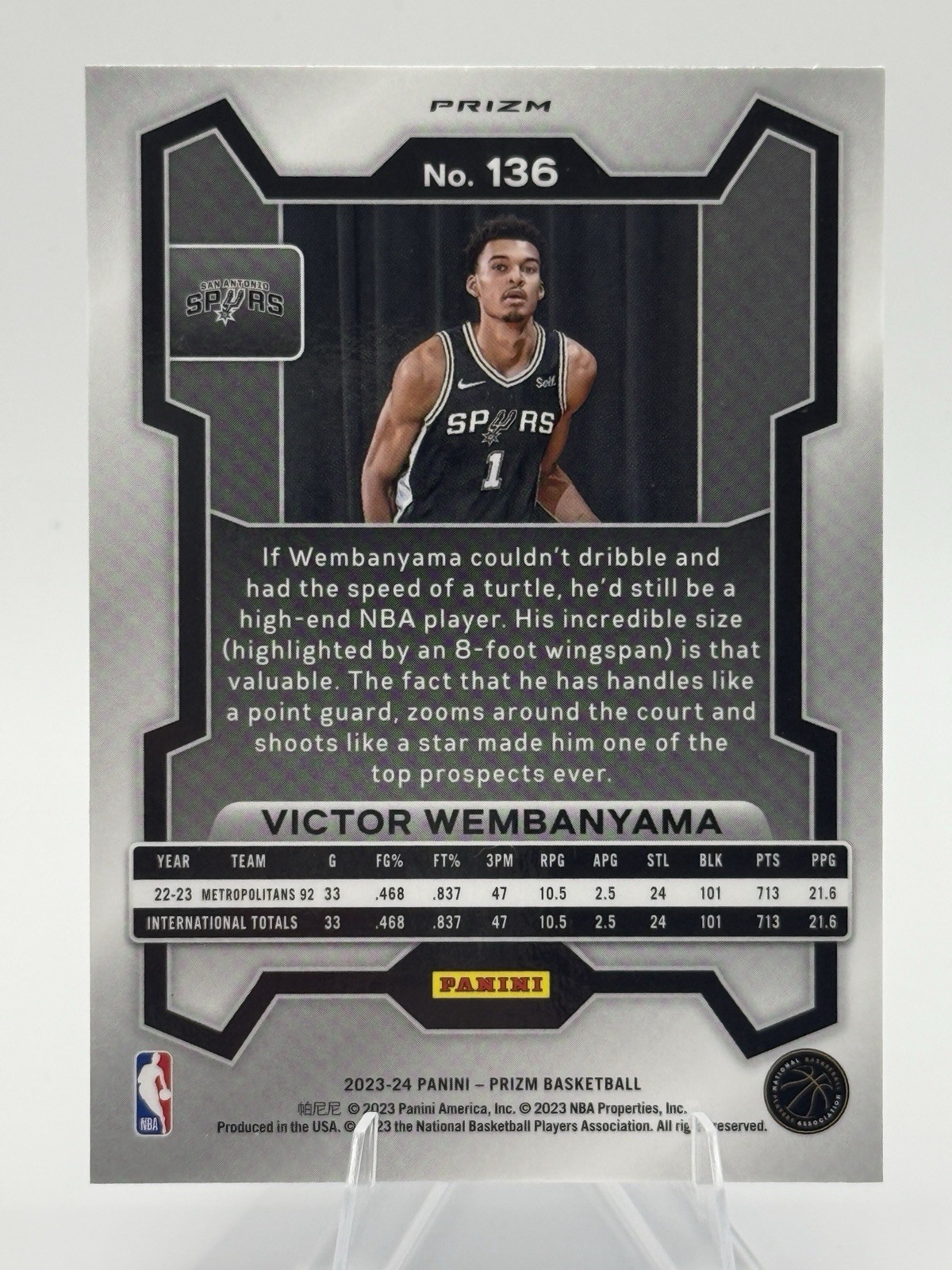 2023 Panini Prizm Victor Wembanyama #136 Red White & Blue Prizm RC PSA 10 Spurs view 2
