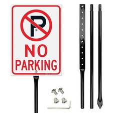 Large No Parking Sign with 54" Metal Thick Stake, 14"x10" Rust Free Heavy Alu...
