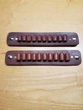 2 Leather Loading Strips for .44/.45 Cartridges. Snap together.