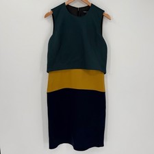 Derek Lam Colorblock Sleeveless Sheath Dress Teal Mustard Navy Size US 4