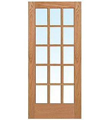 GLOBAL ONE FOREST PRODUCTS PREMIUM WOOD DOORS 15 Lite Red Oak Clear Tempered Glass Stainable Solid Core Interior French Doors