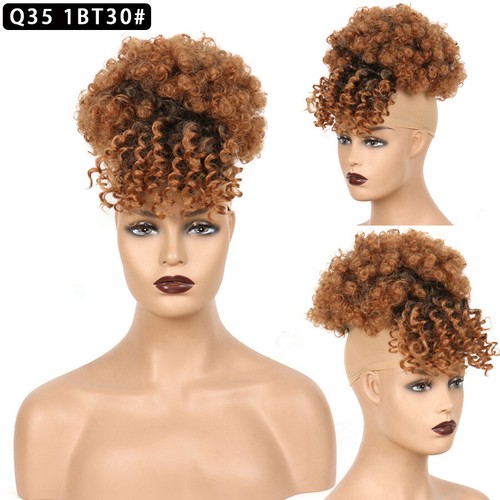 Kinky Curly Wrap Synthetic Drawstring Ponytail Hair Extensions with Bangs - Picture 7 of 8