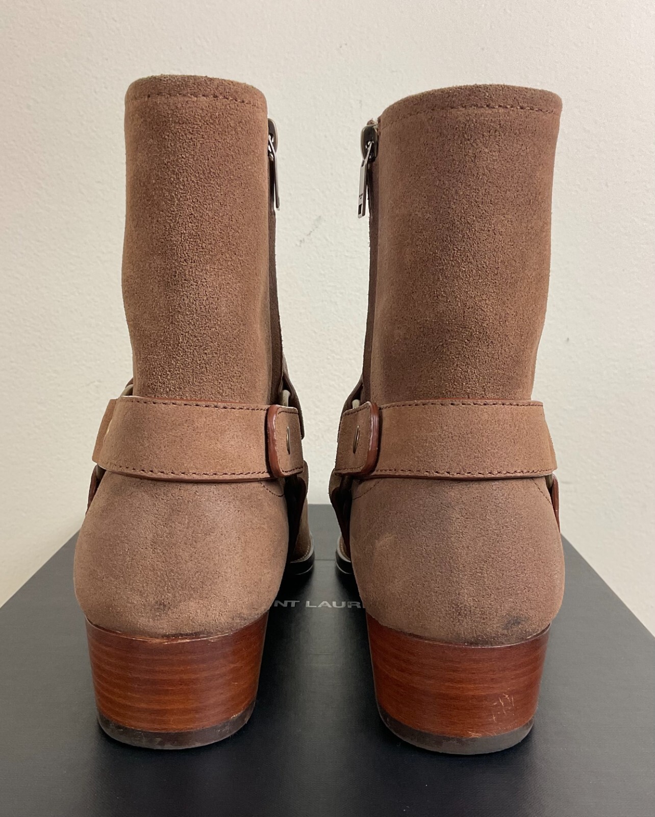 Stivali Saint Laurent Vitello Hallem Wax Palude Wyatt 40 Harness con scatola 43 10