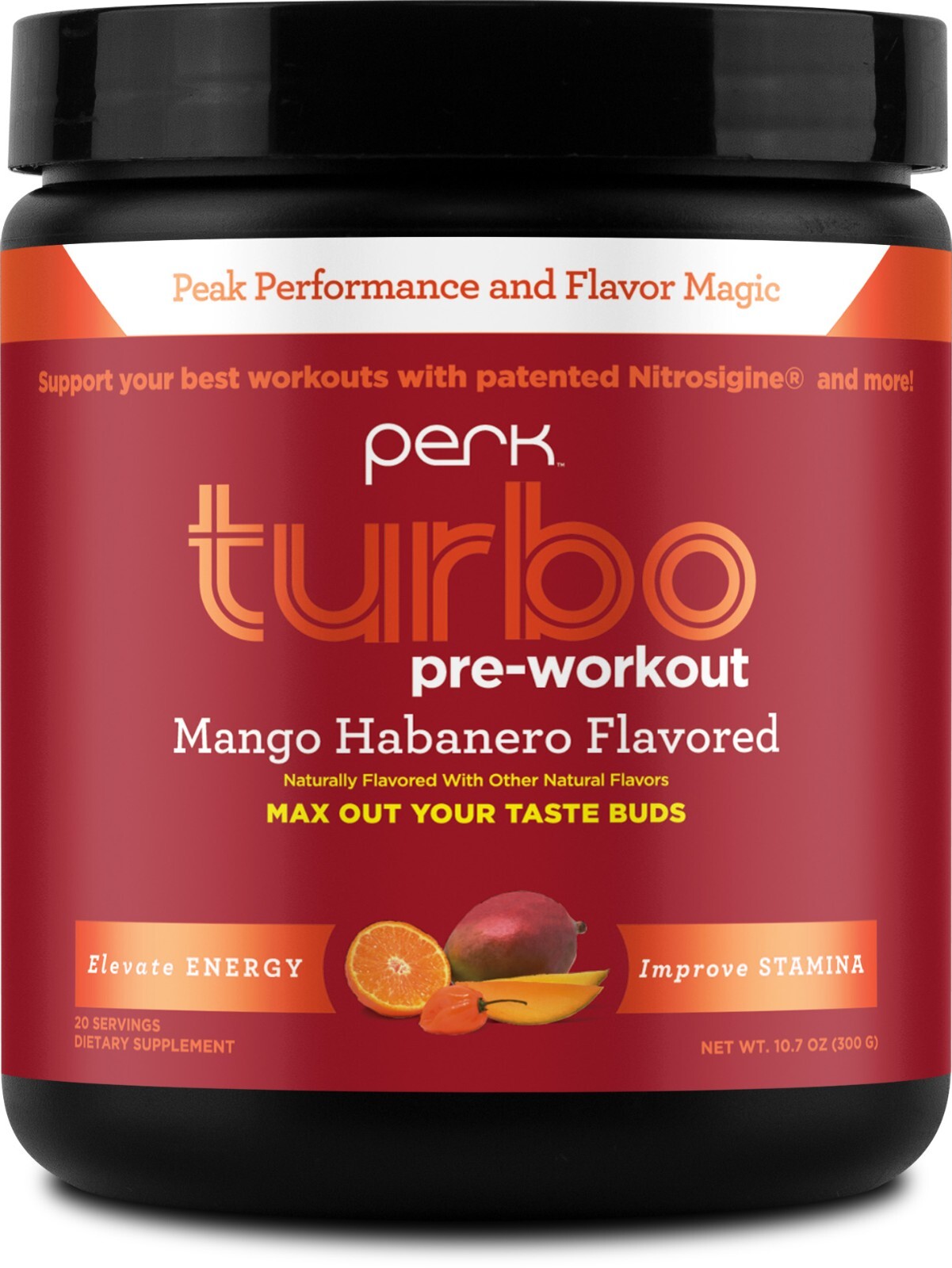 Предтренировочный порошок Perk Turbo (со вкусом манго Хабенеро), 20 порций