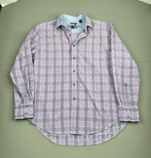 Robert Graham Button Down Shirt Mens Large Top Flip Cuffs Purple Plaid