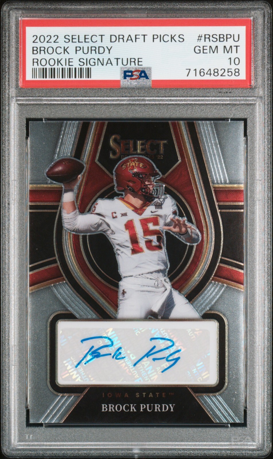 2022 PANINI SELECT DRAFT PICKS ROOKIE SIGNATURES RSBPU BROCK PURDY PSA 10 GEM