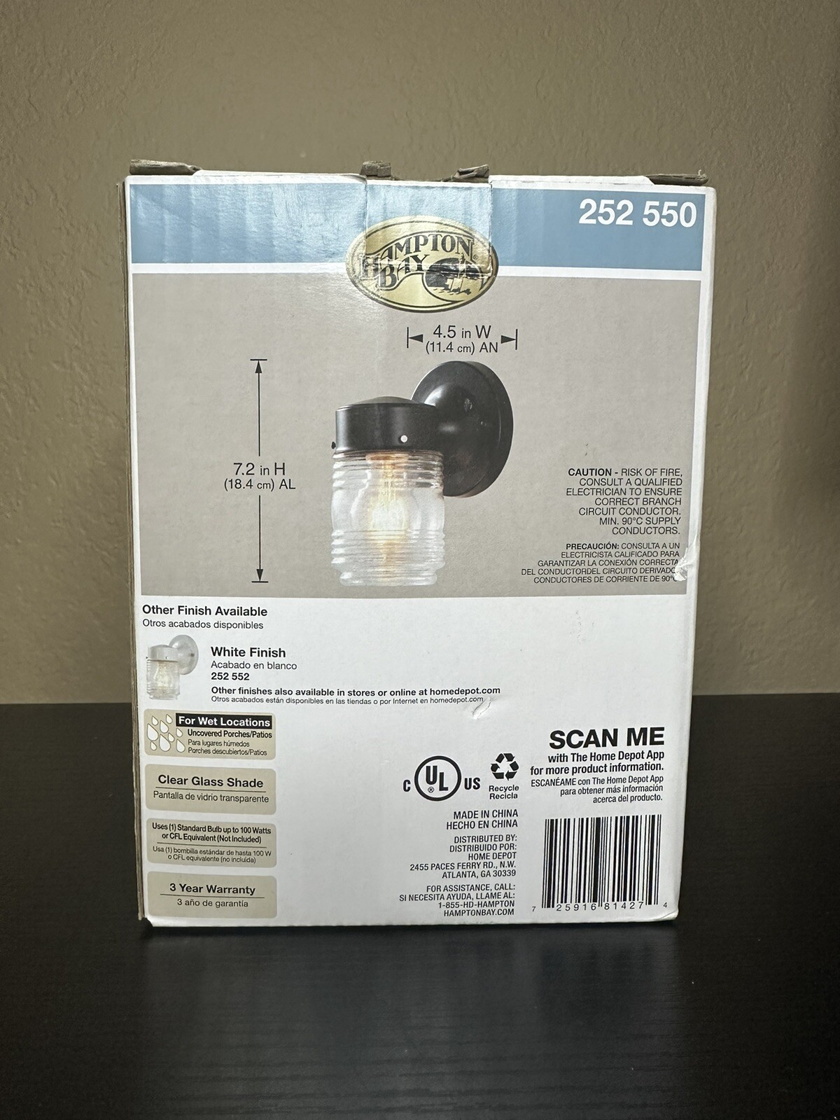 Hampton Bay Exterior Wall Lantern Outdoor Porch Light Black Jelly Jar